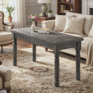 Sunvega 40inch Rustic Gray Finish Wooden Bench with Solid Rubberwood Turned Legs