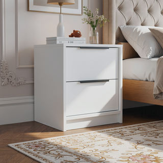 Sunvega Light Gray Nightstand with Two Drawers and Metal Handles for Bedroom