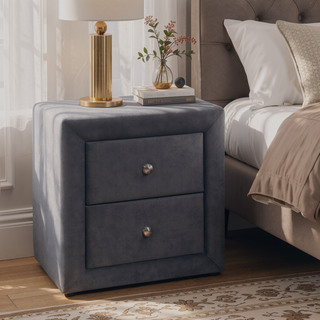 Sunvega Upholstered Velvet Nightstand with Storage Drawers for Bedroom