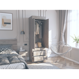 Sunvega White Finish Armoire Tarento with Two Drawers and Double Door Cabinet