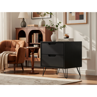 Sunvega Mid-Century Modern Nightstand with Spacious Drawers and Metal Legs