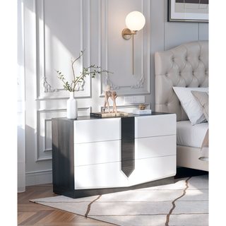 Sunvega Zebrano Accent Contemporary High Gloss White Nightstand