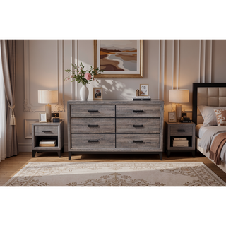 Sunvega Contemporary Gray Wood Dresser with Six Smooth Gliding Drawers