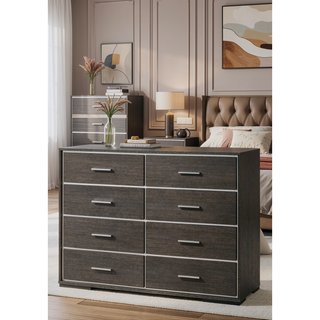 Sunvega 8 Drawer Gray Oak Finish Dresser with Undermount Glide System