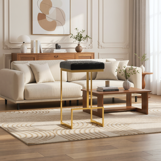 Sunvega Mid Century Modern Upholstered Stool with Metal Legs and Footrest