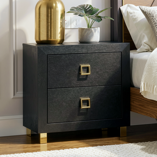 Sunvega Modern Black Nightstand with Center Glide Drawers and Gold Trim