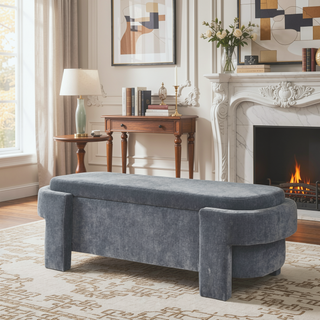Sunvega Large Linen Upholstered Storage Bench with Foam Seat for Living Room