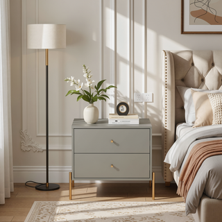Sunvega Modern Nightstand in Off White with Two Full Extension Drawers