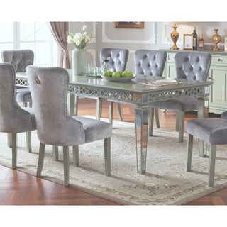 Sunvega Silver Contemporary Dining Table with Mirror Accent Design and Expandable Leaf