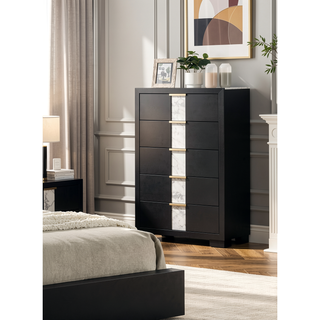 Sunvega Black and White Finish Nightstand with Two Drawers and Metal Knobs