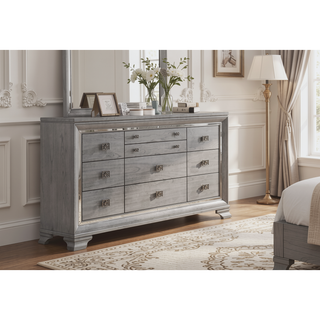Sunvega Contemporary Glam Light Gray Brown Nightstand with Mirrored Accents and 2 Drawers