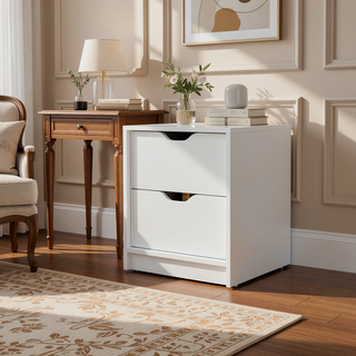 Sunvega White 2-Drawer Nightstand with Large Storage for Bedroom Organization
