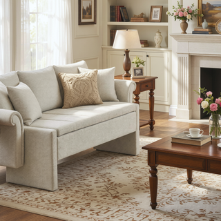 Sunvega Modern Linen Upholstered Storage Bench for Bedroom Living Room Dorm