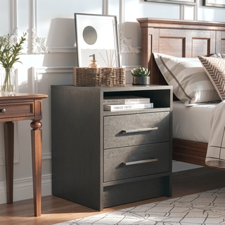 Sunvega White Modern Nightstand with Two Drawers and Shelf for Bedroom
