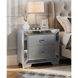 Sunvega Silver Champagne Finish Modern Bedside Table with Compact Storage Design