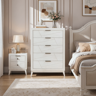 Sunvega Antique White Finish Nightstand with 2 Dovetail Drawers for Bedroom