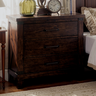 Sunvega Rustic Style Dark Walnut Finish Solid Wood Nightstand with 3 Drawers