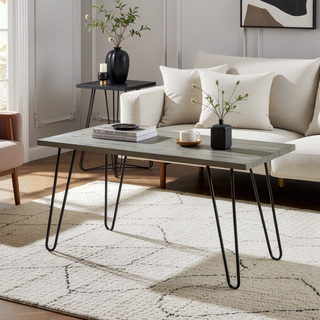 Sunvega Modern Light Gray Wooden Top Black Metal Legs Dining Table for 6