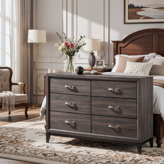 Sunvega Transitional Style 6 Drawer Dresser with Metal Pulls and Black Legs