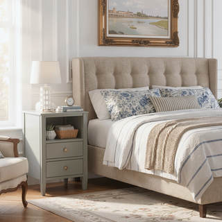 Sunvega Antique White Winston 2-Drawer Nightstand with Open Shelf and Fluted Legs