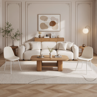 Sunvega Modern Linen Padded Dining Chairs with Sturdy White Metal Legs