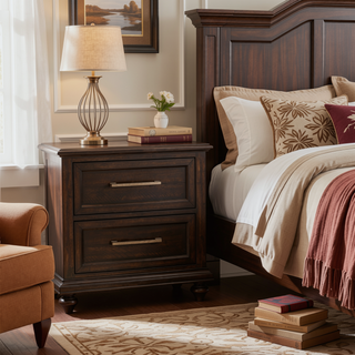 Sunvega Solid Transitional Style Bedroom Nightstand with 2 Dovesetail Drawers