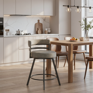 Sunvega Dark Gray Swivel Counter Stool with Half-Back Support and Faux-Leather