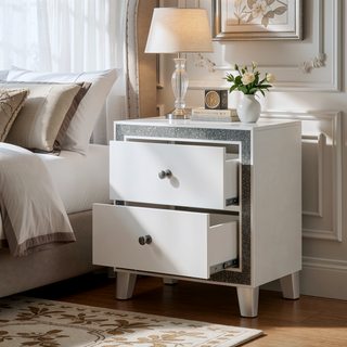 Sunvega Champagne Finish 2-Drawer Nightstand with Mirrored Accents and Felt Lined Top