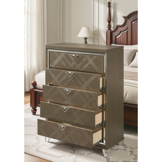 Sunvega Skylar Dark Champagne Finish Nightstand with Two Spacious Embossed Drawers