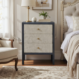 Sunvega Modern Ash Black Faux Leather Nightstand with Three Shiny Knobs