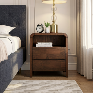 Sunvega Mid Century Modern Solid Wood 2-Drawer Nightstand For Bedroom