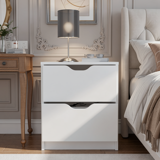 Sunvega White 2 Drawer Nightstand End Table with Pull Out System and Sleek Design