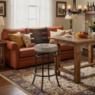 Sunvega Swivel Bar Stool with Gray Faux Leather Upholstery and 360 Degree Rotation