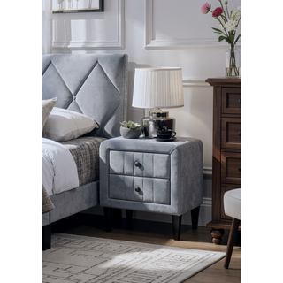 Sunvega Modern Velvet Nightstand with 2 Drawers and Sleek Tempered Legs