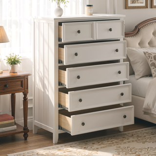 Sunvega White Finish 2 Drawer Bedroom Nightstand Farmhouse Style Bedside Table