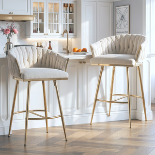 Sunvega Lambswool Fabric Counter Height Bar Stools Set of 2 with Wave Back