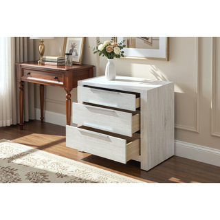 Sunvega Beige Nightstand with 3 Storage Drawers No Assembly Required