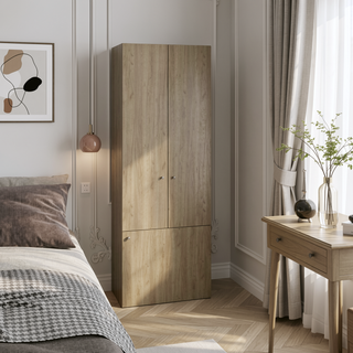 Sunvega Three-Door Freestanding Closet with Hanging Rod and Shelves for Bedroom