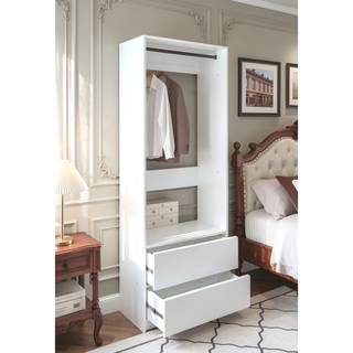 Sunvega White Wood Walk-In Closet with Two Rods and Oak Finish