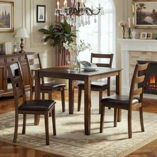 Sunvega Transitional Walnut and Dark Brown Finish 5-Piece Dining Table Set with Wooden Top