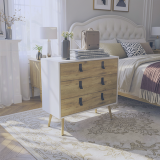 Sunvega Modern 3-Drawer Dresser with Sleek Metal Handles and Spacious Storage