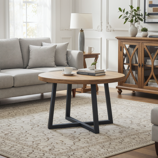 Sunvega Black Wood Finish Round Dining Table with Four Slate Color Legs