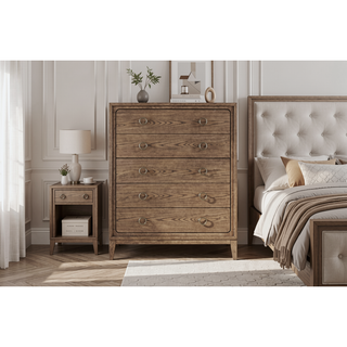 Sunvega 5 Drawer Dresser in Softer Modern Latte Finish with Elm Veneers