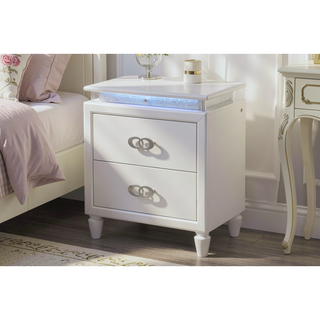Sunvega Glamorous and Luxurious Alluring Milky White Nightstand with Builtin LED