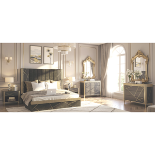 Sunvega Modern Mango Wood Chest with Brass Metal Accents and Five Drawers