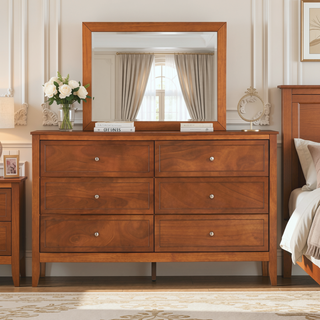 Sunvega Fully Assembled 6 Drawer Dresser with French Dovetail Wood Veneer Finish