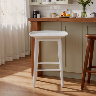 Sunvega Modern Wood Counter Stool with Tapered Legs and Cross-Stretchers in White