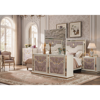 Sunvega Modern Art Deco Style 6-Drawer Dresser with Gold Accents and Mirrored Detailing