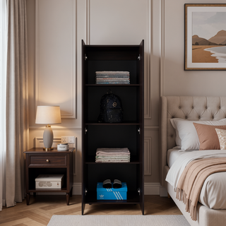 Sunvega 66.9 Inch Tall Oak Wardrobe Cabinet with 4 Shelves and Hanging Rod