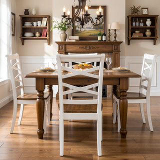 Sunvega 7-Piece Dining Set with Table and 6 Chairs in Cherry and White Finish